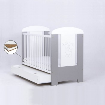 Patut Drewex Bear cu sertar - Silver + Saltea Cocos 12 cm Patut Drewex Bear cu sertar - Silver + Saltea Cocos 12 cm