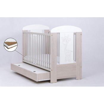 Patut Drewex Giraffe cu sertar - Natur cu Alb + Saltea Cocos 12 cm Patut Drewex Giraffe cu sertar - Natur cu Alb + Saltea Cocos 12 cm