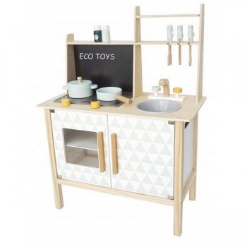 Bucatarie din lemn Ecotoys CA12092 cu tabla pentru retete Bucatarie din lemn Ecotoys CA12092 cu tabla pentru retete