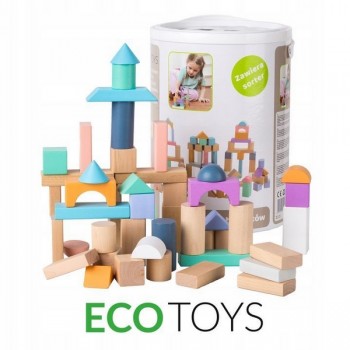 Cuburi din lemn Ecotoys 100 piese Cuburi din lemn Ecotoys 100 piese