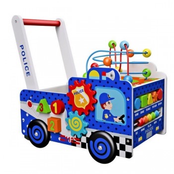 Antepremergator educational din lemn Ecotoys HM013239, masina de politie, multicolor Antepremergator educational din lemn Ecotoys HM013239, masina de politie, multicolor
