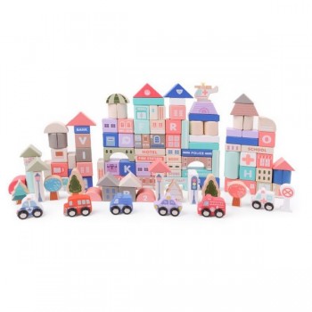 Set cuburi de constructii creative Ecotoys HM015220, din lemn, 115 blocuri Set cuburi de constructii creative Ecotoys HM015220, din lemn, 115 blocuri