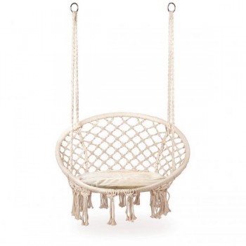 Leagan suspendat pentru interior/exterior, cu spatar si perna, cuib de barza, alb, GW-076W