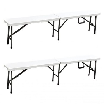 Set 2 banci de gradina, din polietilena si otel, albe