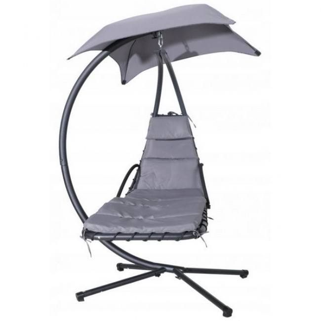 Sezlong suspendat cu parasolar, gri, PH006