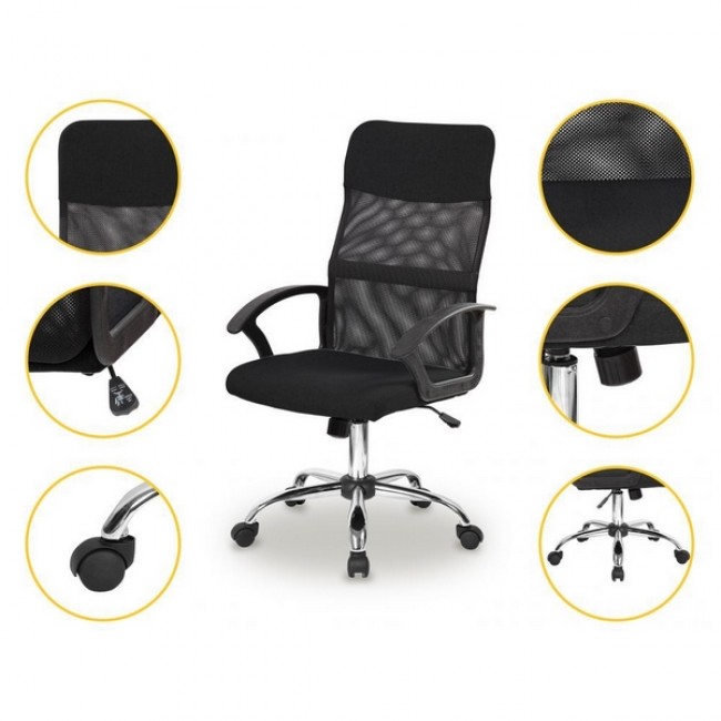 Scaun de birou ergonomic, rotativ, negru cu crom 8267