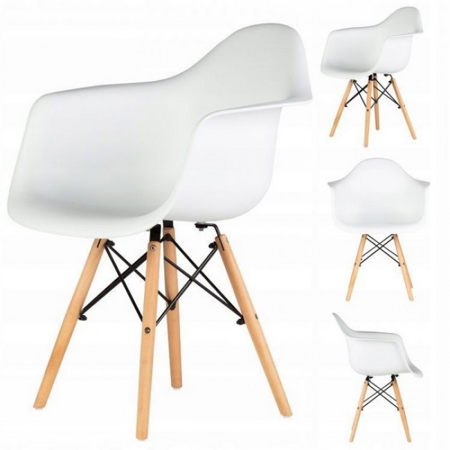 Set din 4 scaune ModernHome PC-008 cu picioare din fag , design modern, alb