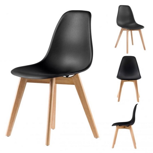 Set 4 scaune ModernHome PC-001 cu picioare din lemn, design modern, negru