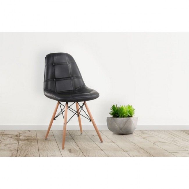 Set 4 scaune ModernHome DC-004 cu picioare din lemn, dantelarie metalica, design elegant, pentru living, negru