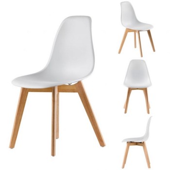 Set 4 scaune moderne ModernHome PC-001 cu picioare din lemn, venice, alb Set 4 scaune moderne ModernHome PC-001 cu picioare din lemn, venice, alb