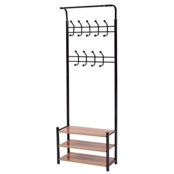 Suport de haine ModernHome GH-202 cu 3 rafturi din lemn, structura metalica, baza proprie, negru Suport de haine ModernHome GH-202 cu 3 rafturi din lemn, structura metalica, baza proprie, negru