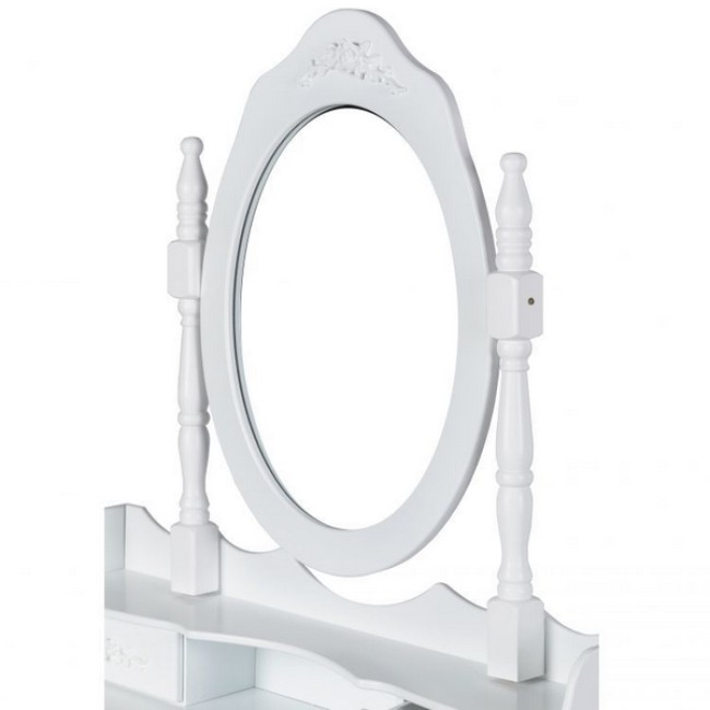 Masuta de toaleta ModernHome W-HY-017 pentru machiaj, aspect de epoca, cu oglinda si taburet, alba