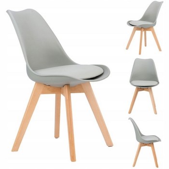 Set 4 scaune ModernHome PC-003 moderne cu perna, picioare din lemn, Venice, gri Set 4 scaune ModernHome PC-003 moderne cu perna, picioare din lemn, Venice, gri