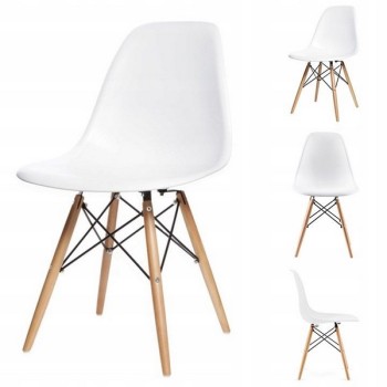 Set 4 scaune ModernHome PC-005 cu design modern, picioare din lemn, alb Set 4 scaune ModernHome PC-005 cu design modern, picioare din lemn, alb