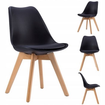 Set 4 scaune ModernHome PC-003 moderne cu perna, picioare din lemn, Venice, negru Set 4 scaune ModernHome PC-003 moderne cu perna, picioare din lemn, Venice, negru
