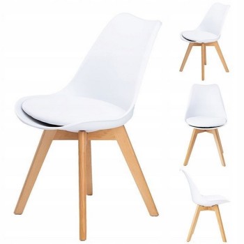 Set 4 scaune ModernHome PC-003 moderne cu perna, picioare din lemn, Venice, alb Set 4 scaune ModernHome PC-003 moderne cu perna, picioare din lemn, Venice, alb