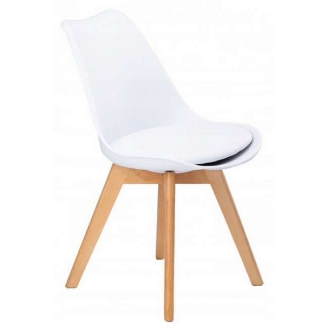 Set 4 scaune ModernHome PC-003 moderne cu perna, picioare din lemn, Venice, alb