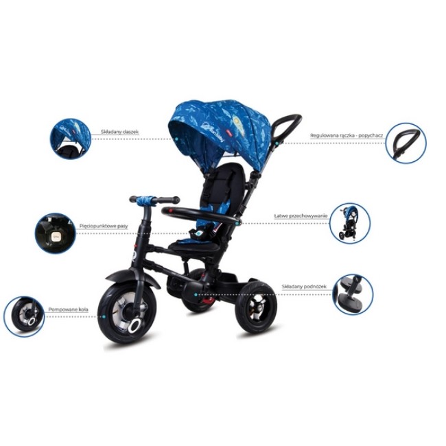 Tricicleta pliabila cu roti gonflabile Sun Baby 014 Qplay Rito - Blue UFO