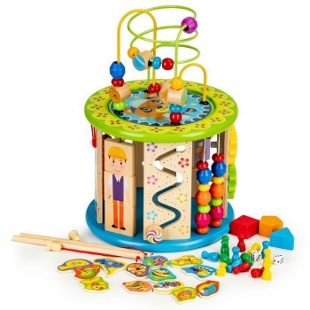 Cub educational din lemn cu jocuri, blocuri si pescuit Ecotoys HM175920 Cub educational din lemn cu jocuri, blocuri si pescuit Ecotoys HM175920