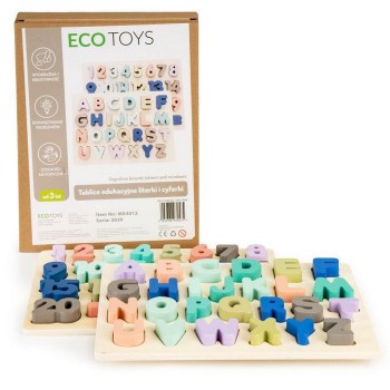 Tabla educationala din lemn cu cifre si litere - 51 de elemente Ecotoys MA4512 Tabla educationala din lemn cu cifre si litere - 51 de elemente Ecotoys MA4512
