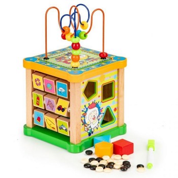Cub educational din lemn cu tabla Ecotoys HM015473 Cub educational din lemn cu tabla Ecotoys HM015473