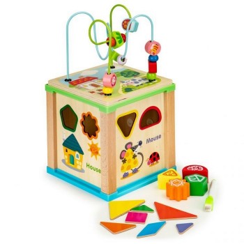 Cub educational din lemn cu tabla Ecotoys HM015470 Cub educational din lemn cu tabla Ecotoys HM015470