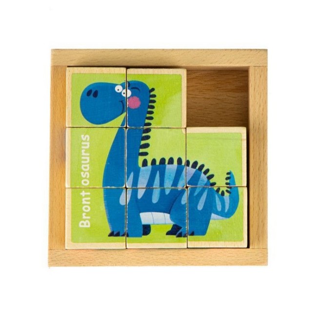 Cuburi educationale din lemn tip puzzle cu dinozauri Ecotoys MA442