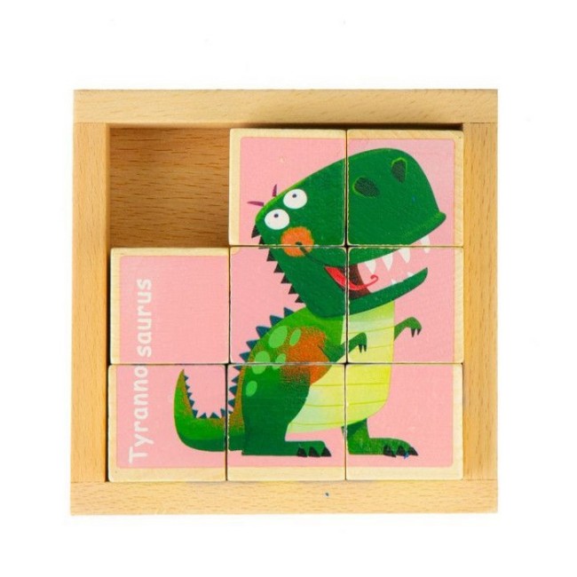 Cuburi educationale din lemn tip puzzle cu dinozauri Ecotoys MA442