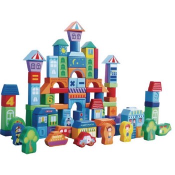 Set educational cu blocuri din lemn 100 piese orasel Ecotoys SR19001 Set educational cu blocuri din lemn 100 piese orasel Ecotoys SR19001