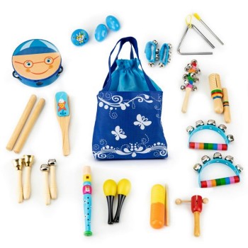 Set muzical din lemn cu 16 instrumente Ecotoys MK0700401 Set muzical din lemn cu 16 instrumente Ecotoys MK0700401