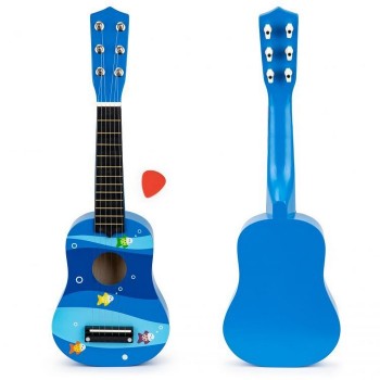 Chitara din lemn pentru copii cu corzi metalice Ecotoys F018BLUE Chitara din lemn pentru copii cu corzi metalice Ecotoys F018BLUE