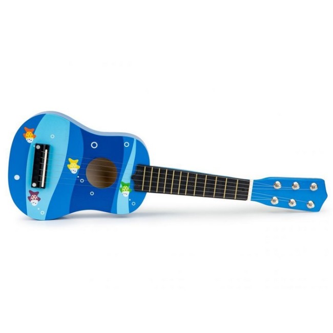 Chitara din lemn pentru copii cu corzi metalice Ecotoys F018BLUE