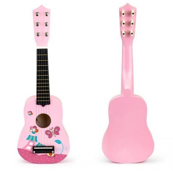 Chitara din lemn pentru copii cu corzi metalice Ecotoys F018PINK Chitara din lemn pentru copii cu corzi metalice Ecotoys F018PINK