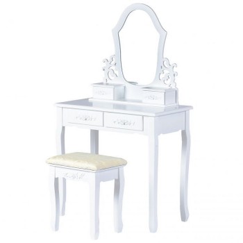 Masa de machiaj cu oglinda si 4 sertare W-HY-004 - Alb