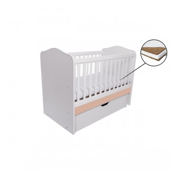 Patut VESSANTI Como Balansoar - Alb cu Cappucino + Saltea Cocos 10 cm