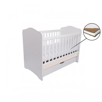 Patut VESSANTI Como cu sertar - Alb cu Bej + Saltea Cocos 10 cm Patut VESSANTI Como cu sertar - Alb cu Bej + Saltea Cocos 10 cm