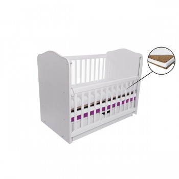 Patut VESSANTI Como Balansoar culisant - Alb cu Violet + Saltea Cocos 7 cm Patut VESSANTI Como Balansoar culisant - Alb cu Violet + Saltea Cocos 7 cm