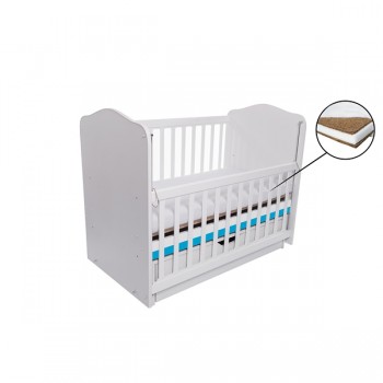 Patut VESSANTI Como Balansoar culisant - Alb cu Albastru + Saltea Cocos 7 cm Patut VESSANTI Como Balansoar culisant - Alb cu Albastru + Saltea Cocos 7 cm