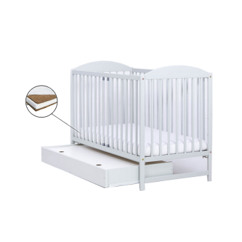 Patut Drewex Lulaya cu sertar - Alb + Saltea Cocos 8 Cm Patut Drewex Lulaya cu sertar - Alb + Saltea Cocos 8 Cm