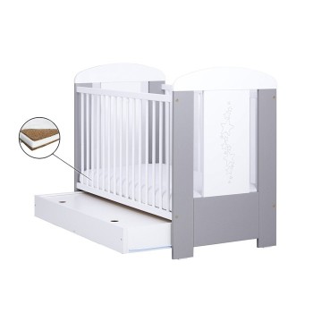 Patut Drewex Stars cu sertar - Silver + Saltea Cocos 8 Cm Patut Drewex Stars cu sertar - Silver + Saltea Cocos 8 Cm