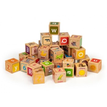 Cuburi educationale din lemn cu litere, cifre si imagini Ecotoys HM014520 Cuburi educationale din lemn cu litere, cifre si imagini Ecotoys HM014520