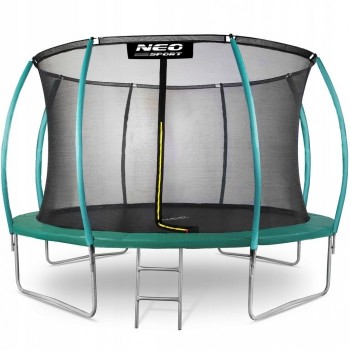 Trambulina de gradina cu plasa interioara, stalpi si scara 374 cm (12FT) Neo-Sport NS-12C181 - Verde