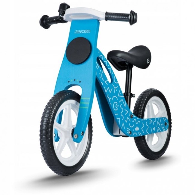 Bicicleta fara pedale din lemn cu roti din spuma EVA Ricokids RC-613 - Albastru