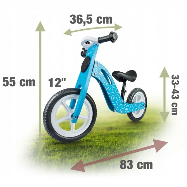 Bicicleta fara pedale din lemn cu roti din spuma EVA Ricokids RC-613 - Albastru