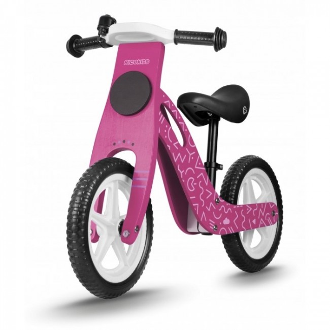 Bicicleta fara pedale din lemn cu roti din spuma EVA Ricokids RC-614 - Roz