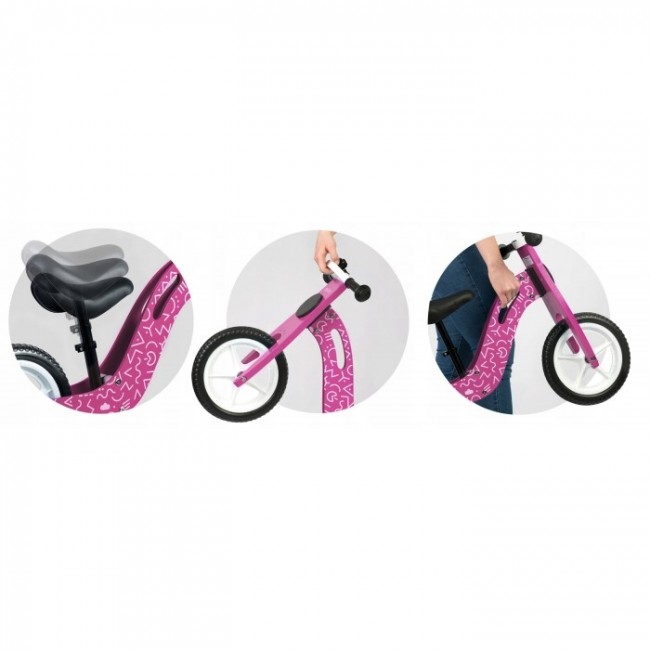 Bicicleta fara pedale din lemn cu roti din spuma EVA Ricokids RC-614 - Roz