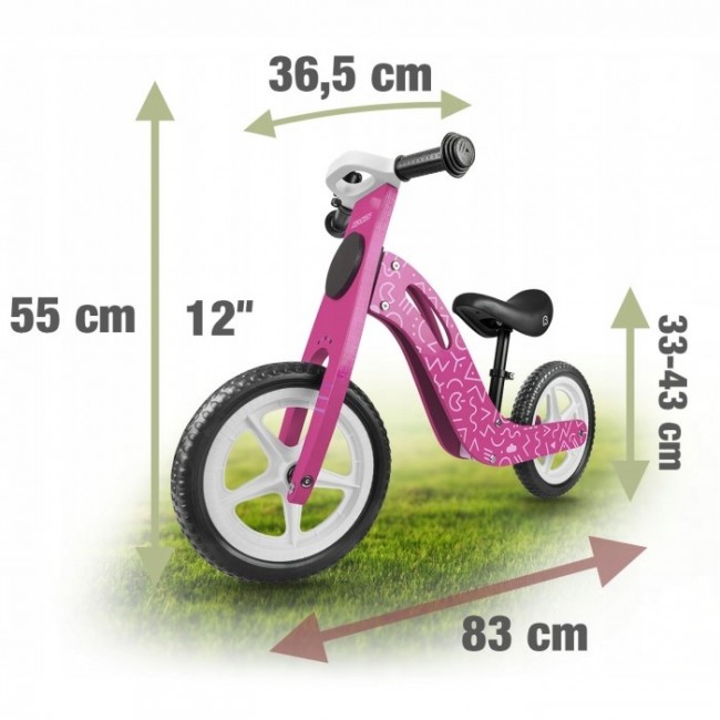 Bicicleta fara pedale din lemn cu roti din spuma EVA Ricokids RC-614 - Roz