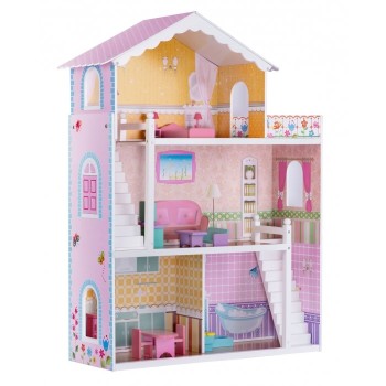Casuta din lemn pentru papusi cu 3 etaje, mobilier si terasa Ricokids 7830 - Roz Casuta din lemn pentru papusi cu 3 etaje, mobilier si terasa Ricokids 7830 - Roz