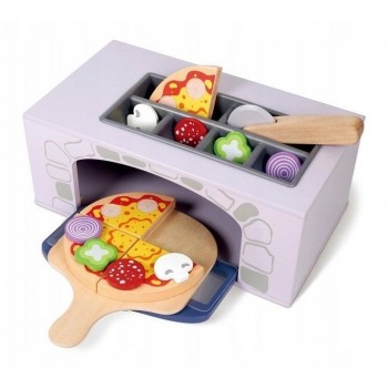 Cuptor pentru pizza din lemn + accesorii pentru bucatarie si alimente Ecotoys 4333 Cuptor pentru pizza din lemn + accesorii pentru bucatarie si alimente Ecotoys 4333