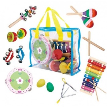 Set muzical din lemn cu 14 instrumente + geanta Ecotoys MK0700301 Set muzical din lemn cu 14 instrumente + geanta Ecotoys MK0700301